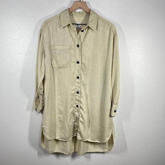 Zara Shirt Dress Tunic Top Long Sleeve Button Down  Beige Size Small Flowy‎ - Picture 1 of 9